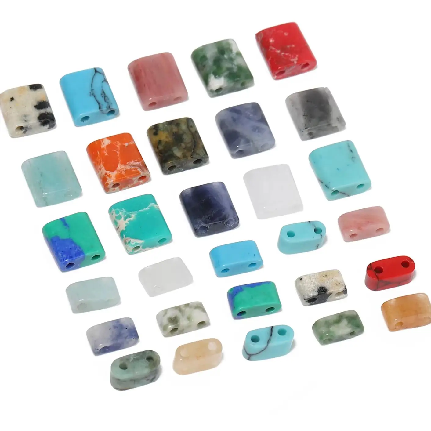 20/40pcs Natural Stone Aventurine Howlite Double Hole Seed Beads Loose Spacer Beads for Jewelry Making DIY Bracelet Necklace
