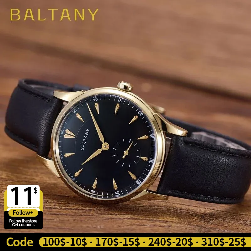 Baltany S4101 Retro Dress Watch Man 38.5MM Light Gold Watch Sapphire Crystal ST1701 Automatic Mechanical Watch For Man Luxury