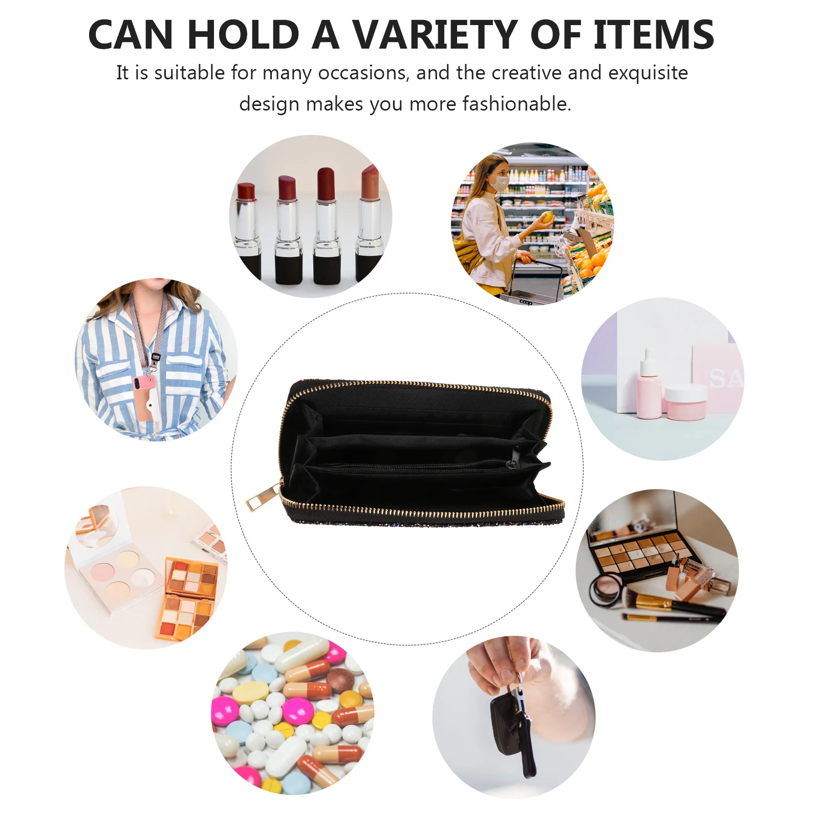 

1Pcs Women Long Wallet Premium Shiny Fashionable Purse Multi-Compartment Zippered Organizer for Cards Cash Gift for Her