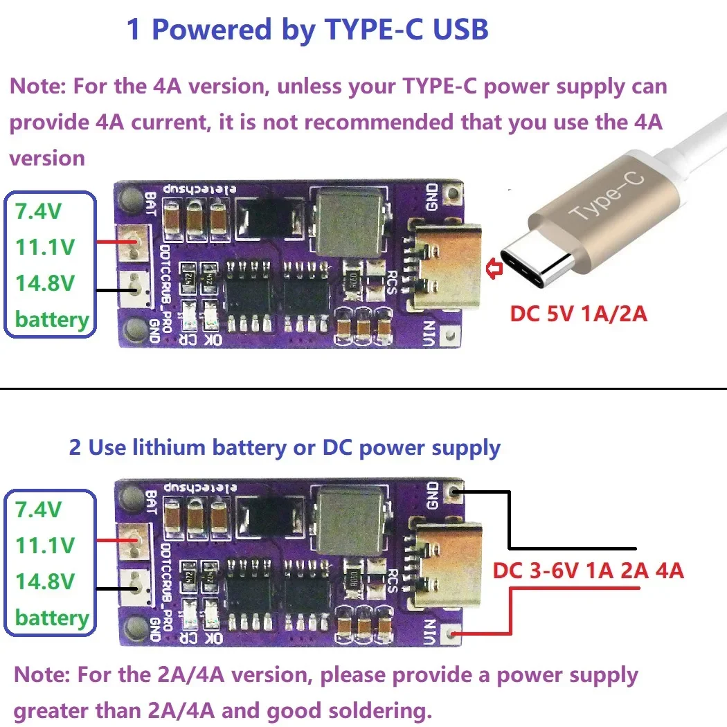 DDTCCRUB 1-4Cell Type-C to 4.2V 8.4V 12.6V 16.8V LiPo Li-Ion Battery Pack Portable Charger Diy Outdoor Emergency Power Supply