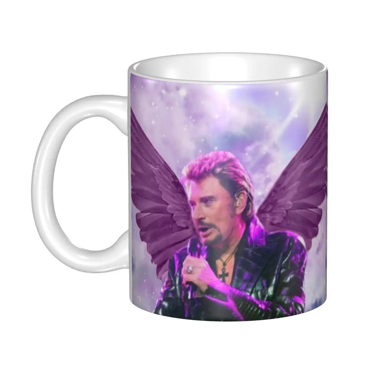 

Johnny Hallyday Angel Wings Coffee Mugs DIY Personalized French Rock Singer Music Ceramic Tea Milk Mug