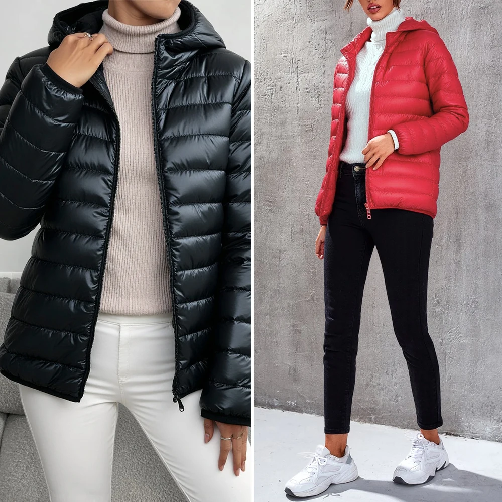 

2025 женские зимние модные короткие ультралегкие компактные пуховики женские пуховые теплые корейские облегающие пуховые пальто
