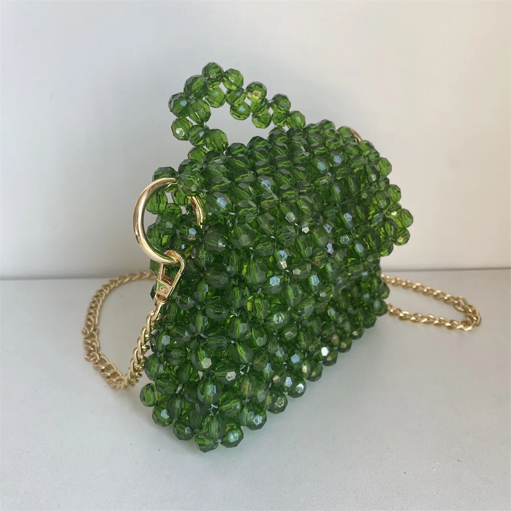 Handmade Mini Bead Bag Long Chain Hand-Woven Celebrity Handbags Ladies Party Bag Top-handle Beading Purses and Handbags