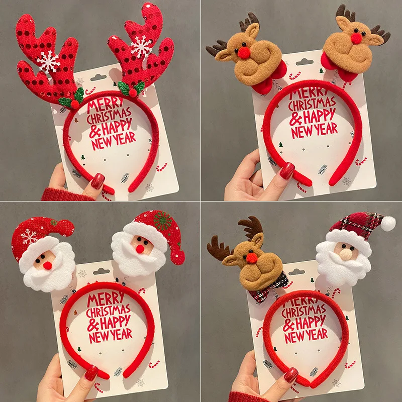 1Pc Christmas Headband Ear Bow Santa Decors Elastic Spring Regular Fit Narrow Bands New Year Party Photo Props New Headwear 2025