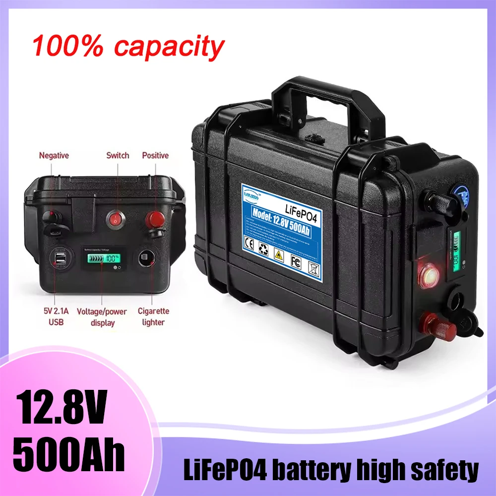 

12V 500Ah LiFePO4 Battery Waterproof for Golf Carts RVs Solar Boat Motors Long Life