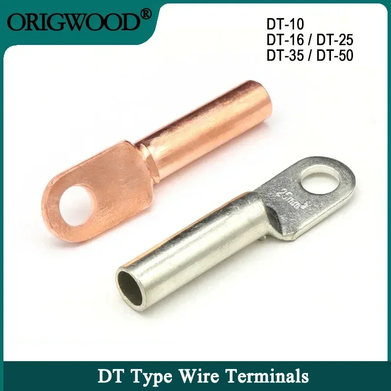 Wire Crimp Connector Car Auto Copper Terminal Block DT-10/16/25/35/50 Battery Cable Crimp Terminals Soldered Copper Crimp Lugs