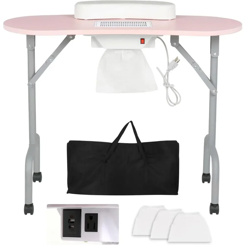 

Portable Manicure Table Foldable Nail Desk with Charging Station Dust Collector Professional Nail Tech Table for Technician Spa