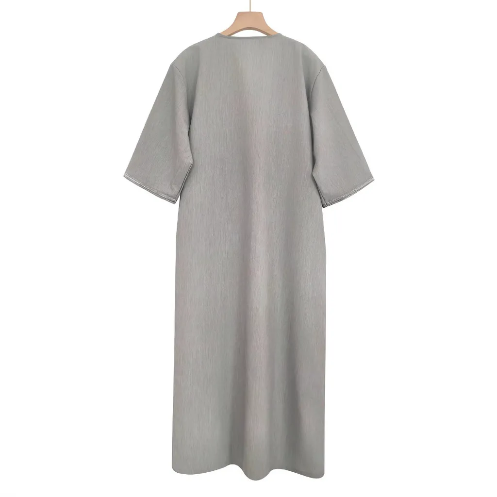 2025 Jubah Prayer Robe Ramadan Raya Men's Clothing Muslim Middle-sleeved Embroidered Moroccan Robe