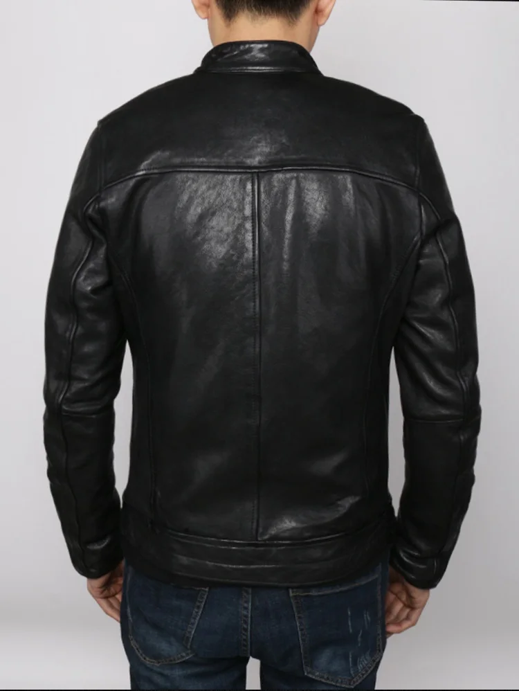 YR!Free shipping.Pakistan tanning sheepskin.Brand Luxury motor biker style leather jacket,men slim genuine leather coat,