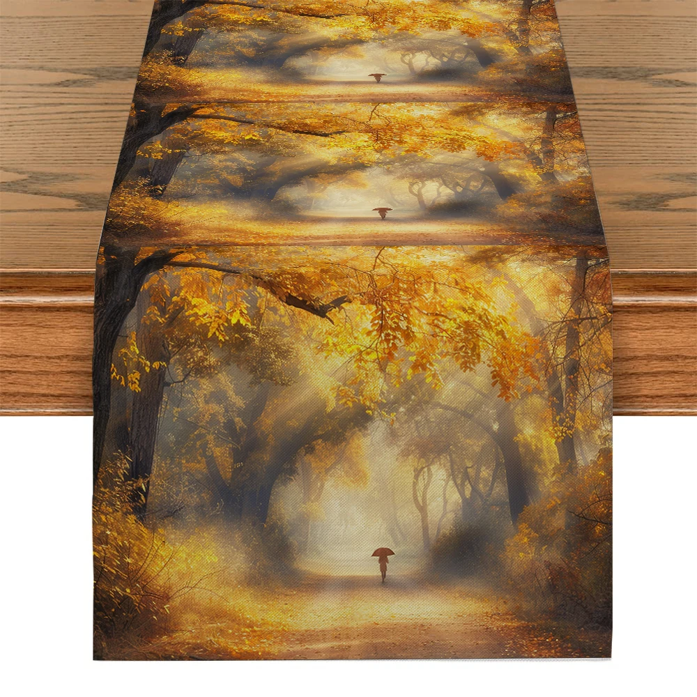 Autumn Trees Leaves Figure Table Runners Party Table Decor Farmhouse Dining Table Runner Decorations Washable Dining Long Cloth