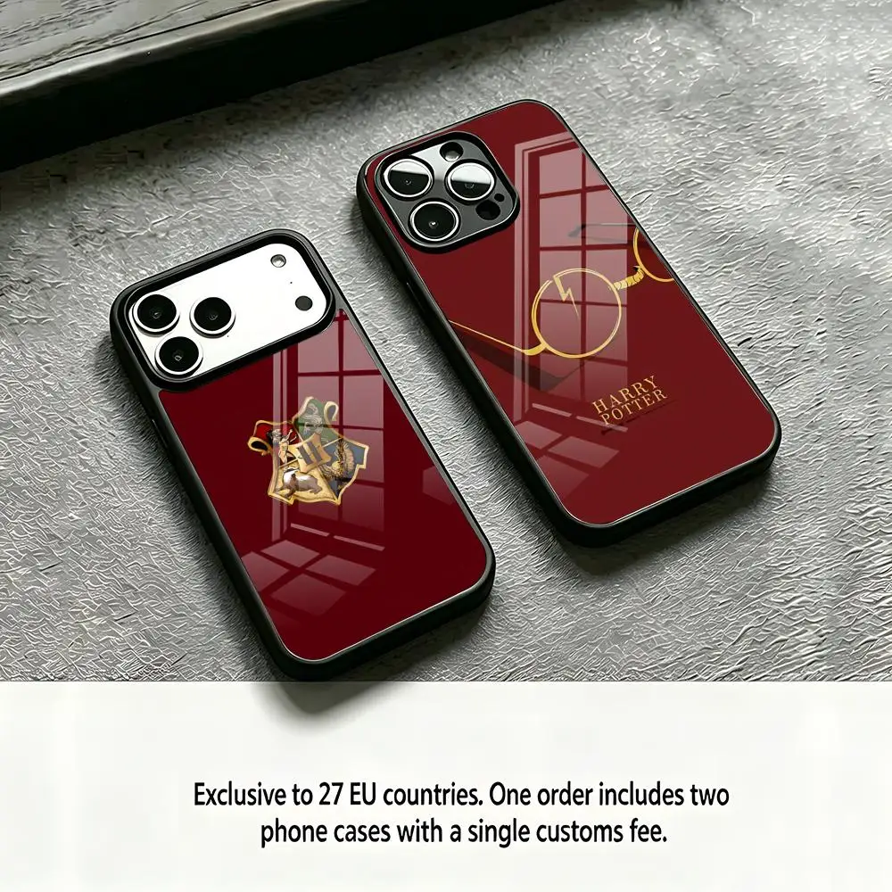 Potters Ring Wand Harries Phone Case For IPhone 17 Air 16 E Pro Max 15 14 13 Mini 12 Pro 11 Max Plus Black Glass Cover