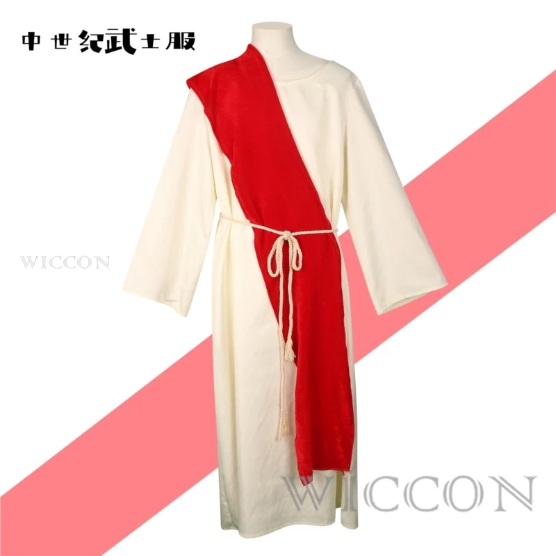 Adult Religious Christ Jesus Robe Costume with Red Sash Purim Cosplay Fancy Dress Up Halloween Role Play Jesus Outfits for Male