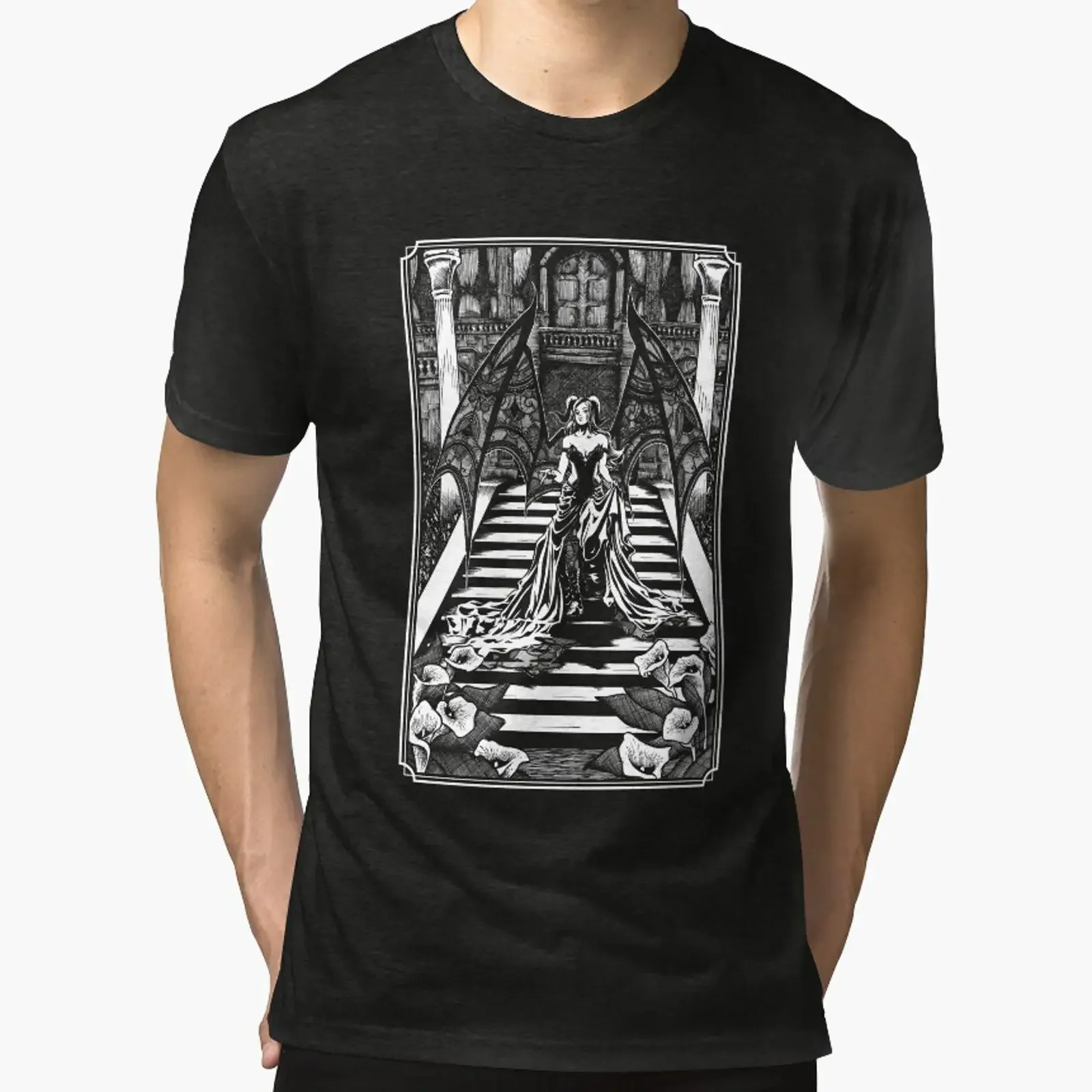 Lilith in Lace lovecraft lovecraftian victorian dress demon succubus goth gothic horror eldritch cosmic Tri blend T Shirt