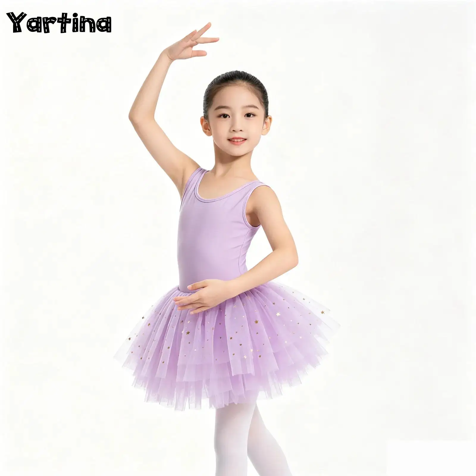 

Kids Girls Gymnastics Leotard Ballet Dance Dress Princess Costume Layered Sequin Tulle Tutu Dress with Built-in Briefs Dancewear