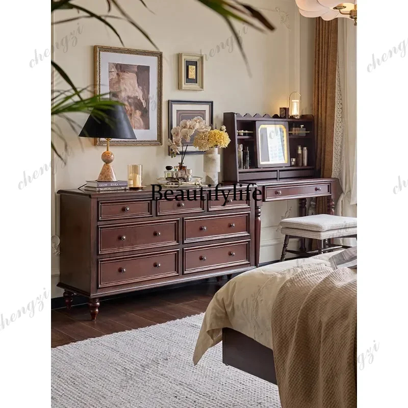 American retro solid wood wardrobe French living room kitchen dining side cabinet bedroom multi-functional locker d178