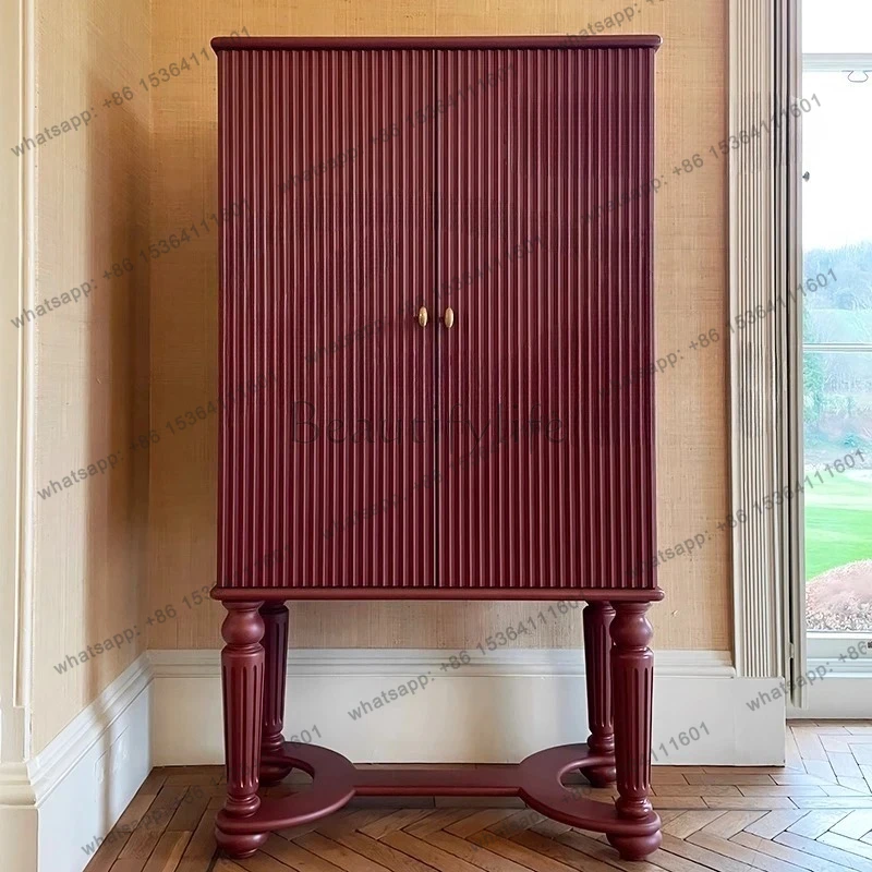 

French solid wood dining side cabinet, restaurant storage cabinet, American retro bookcase, wine cabinet against the wall