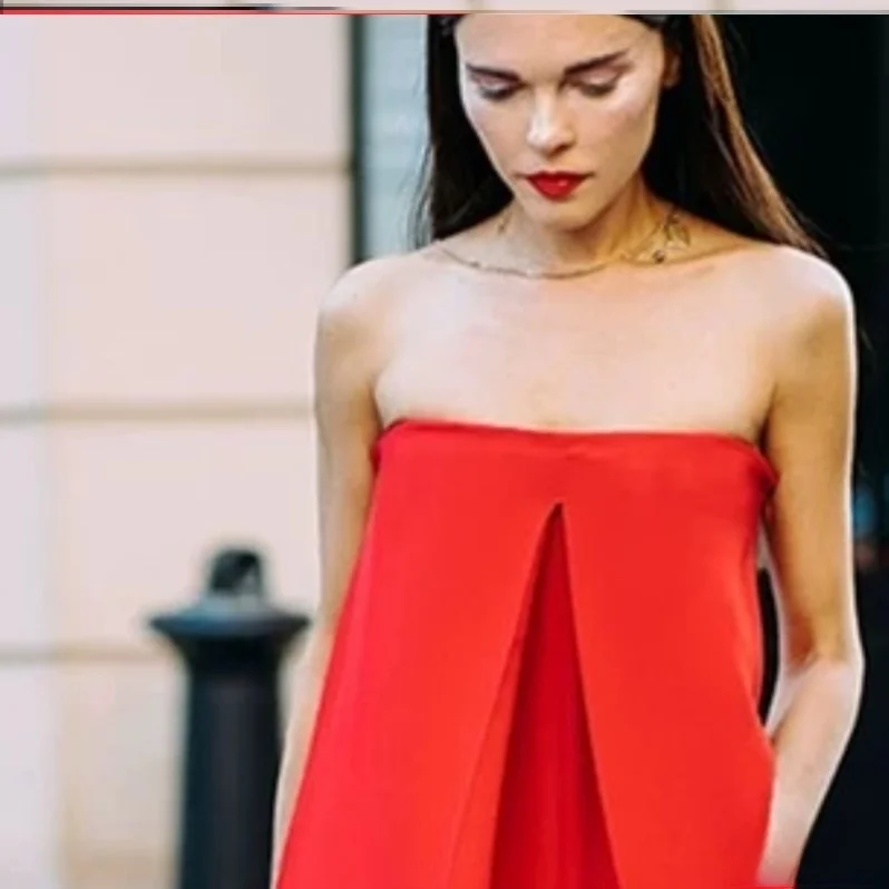 레드 하이웨이스트 점프수트 팬츠 여성용 패션 스트리트 슬레 원숄더 튜브 탑 바닥 길이 캐주얼 팬츠 여름 2020