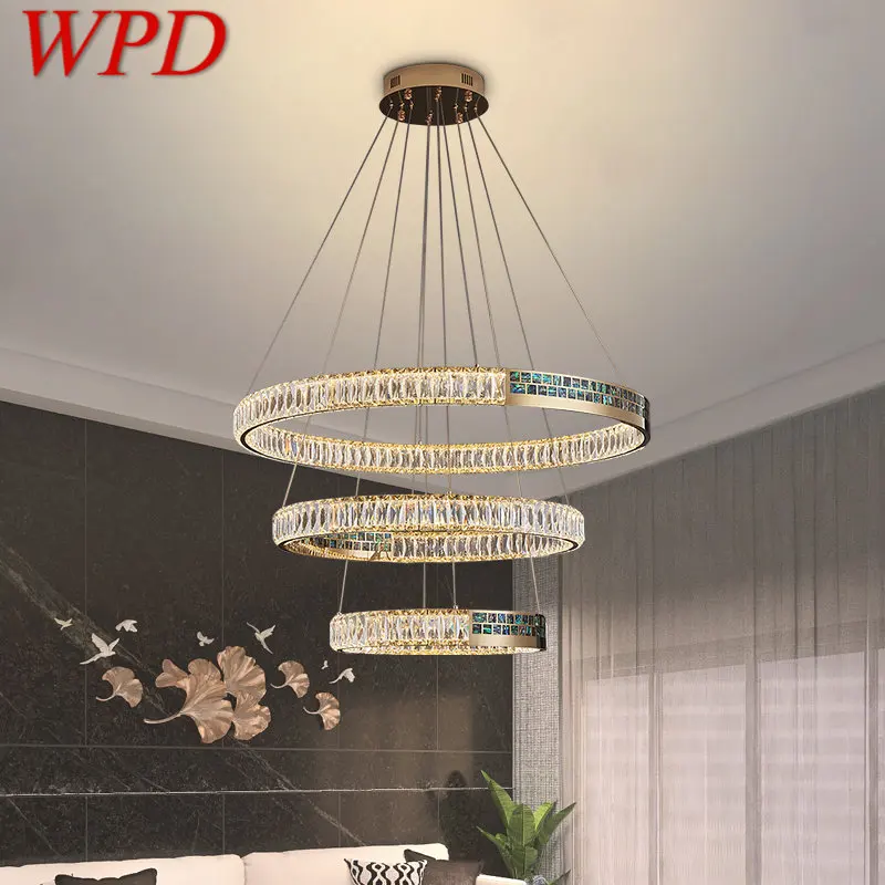 

WPD Contemporary Crystal Hanging Pendant LED Lights Luxury Round Rings Chandelier Lamp Home For Living Dining Room