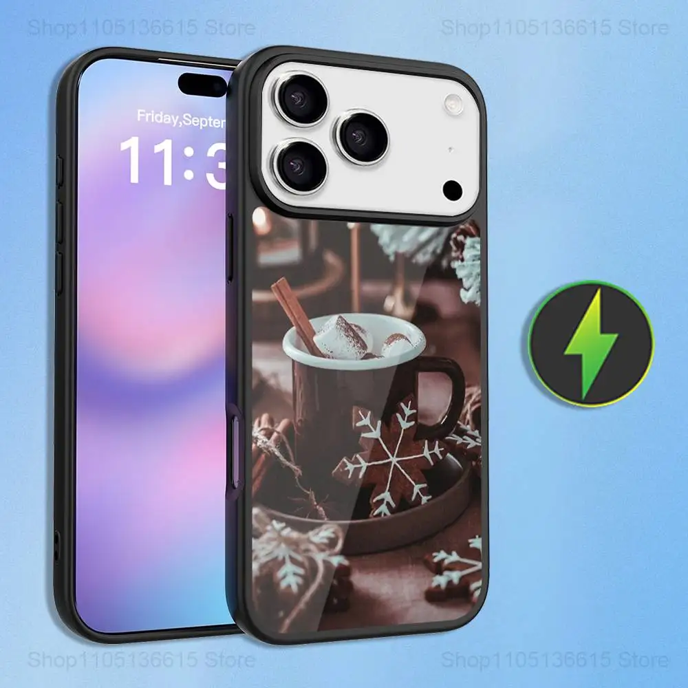 Casing Kopi Musim Dingin Seni Natal Untuk iPhone 16,15,17,14,13,12,11,Pro,Max,Plus,Air Mini,Magsafe,Casing Pengisian Daya Nirkabel Magnetik
