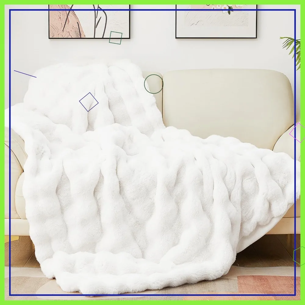 

Soft Faux Fur Bubble Blanket for Couch, Cozy Warm Fluffy Throw for Sofa Bedroom Living Room Winter, Great Gift 50x60 Inch