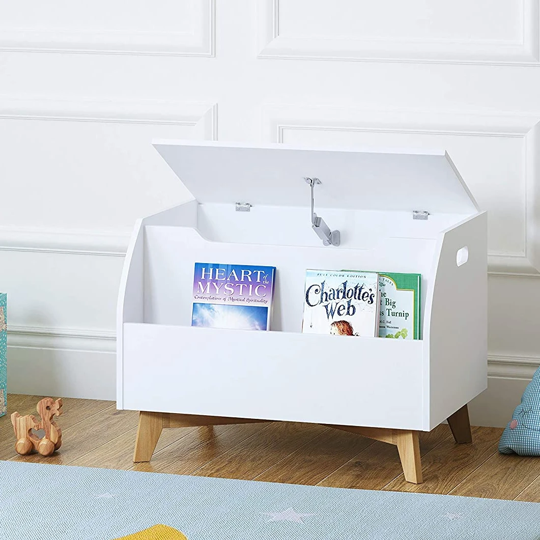 White Children Toy Storage Box For Kids With Front Book Storage Area