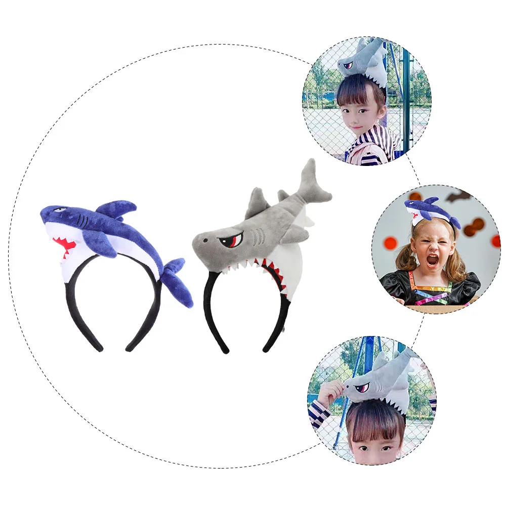 2 Pcs Cartoon Shark Headband Funny Headbands Lovely Hair Hoop Fin Fabric Costume Accessories Cloth Hoops