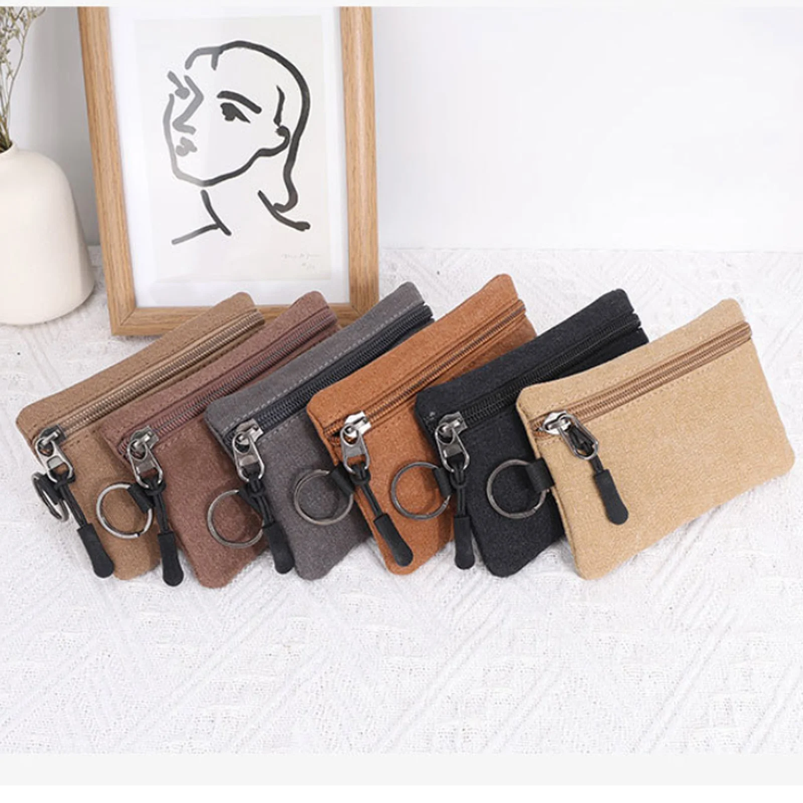 Canvas Mini Coin Wallet Bag Solid Color Zipper Key Bag Money Pocket Purse Women Men Small Card Holder Change Coin Purses