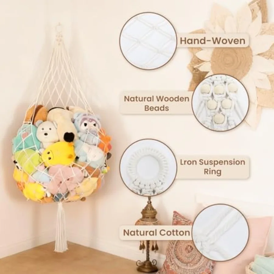 Stuffed Animal Storage Hammock Plushie Net 60-inch Stuffed Animal Net Corner for'Wall Room Decor Hanging Toy Storage Plushie Ne - view 6