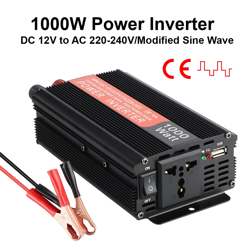 Socket With USB Car Voltage Converter with Smart Fan 1000W From 12V To 220V Transformer Universal Modified Sine Wave Inverter