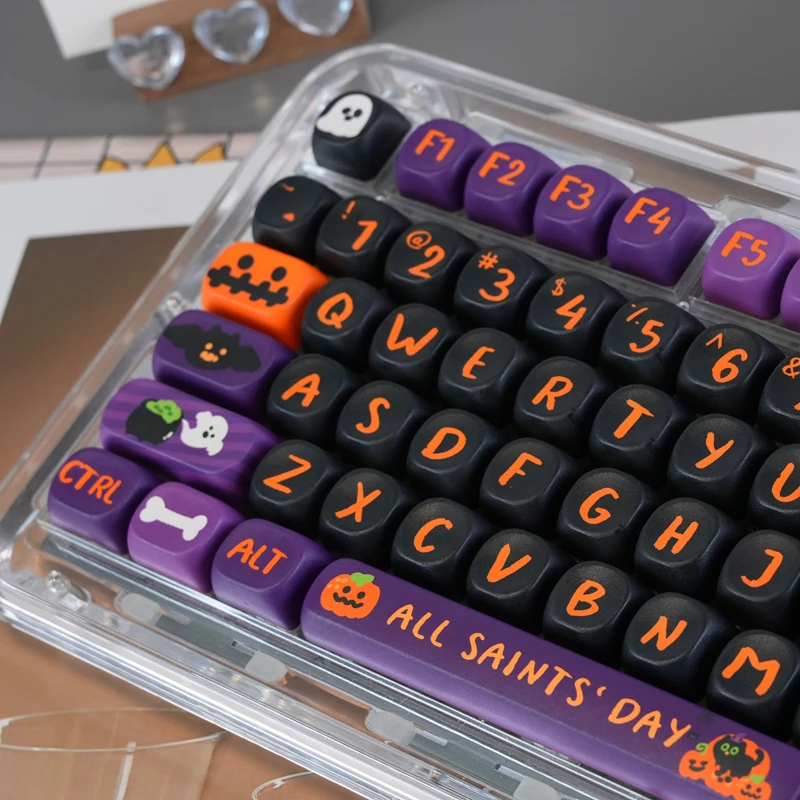 Halloween Theme Custom Keycaps,130 Keys MOA Profile Double Shot Cute DIY PBT Key Caps Set For Mechanical Keyboards 60% 75% view 3