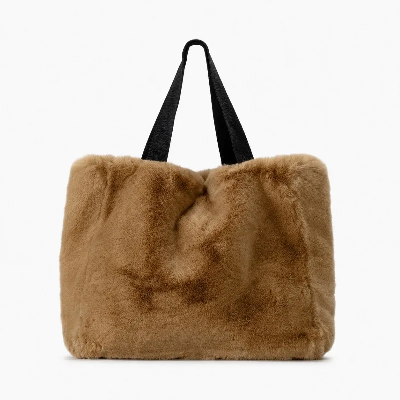 Large Capacity Faux Fur Tote Bag 2026 New Women's Fluffy Plush Shoulder Bag Winter Design Ladies Soft Plush Bag Bolsa Feminina
