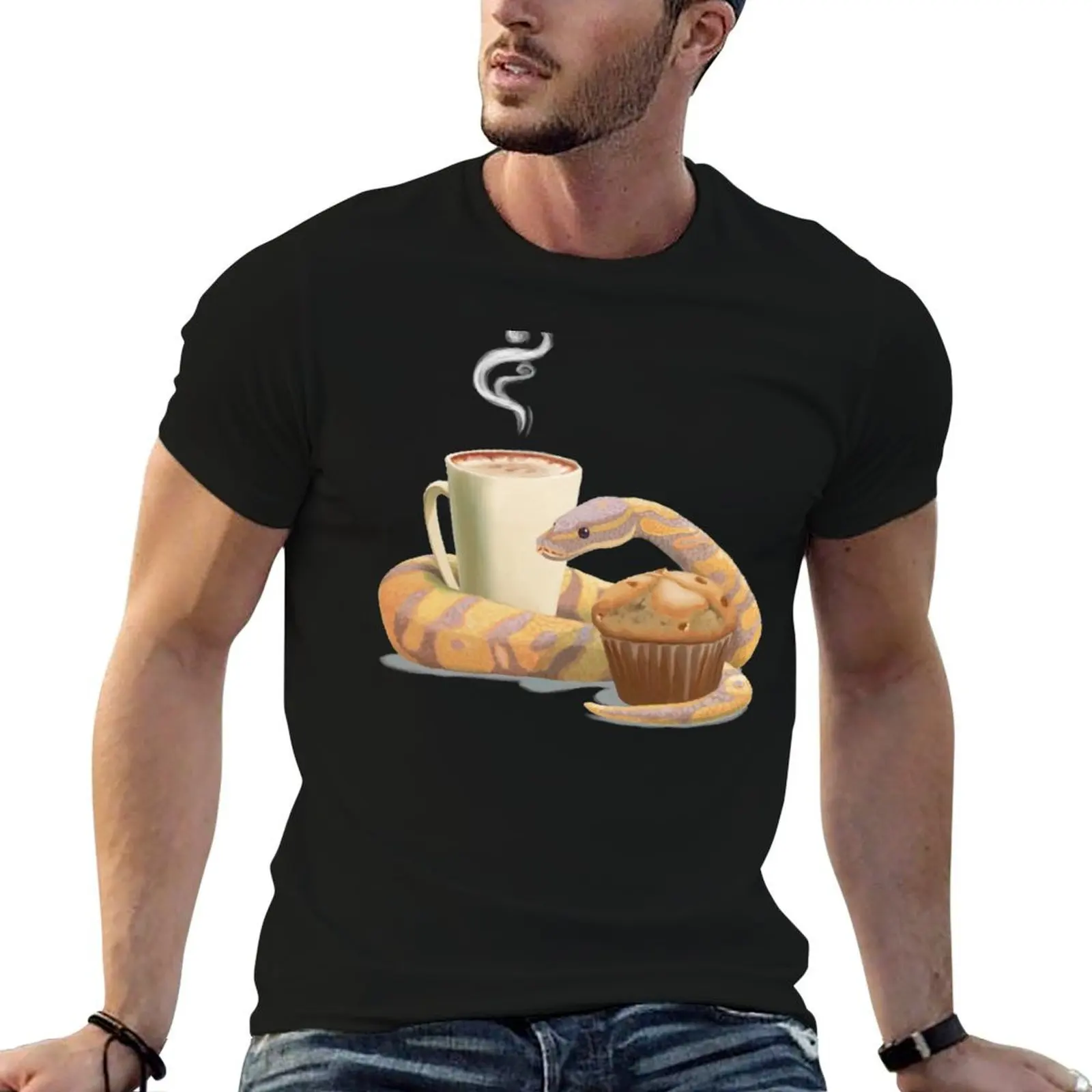 Camiseta con estampado de Chai Latte, banana nut muffin y serpiente pitón, camisetas para hombre, camiseta de algodón para hombre, camisetas divertidas de algodón para hombre