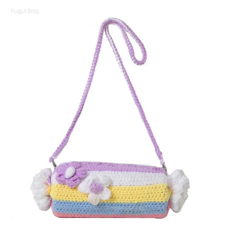 

Women's Crossbody Bag Single Shoulder Zero Wallet New Versatile High End Unique Contrast Knitted Candy Cute Flowers