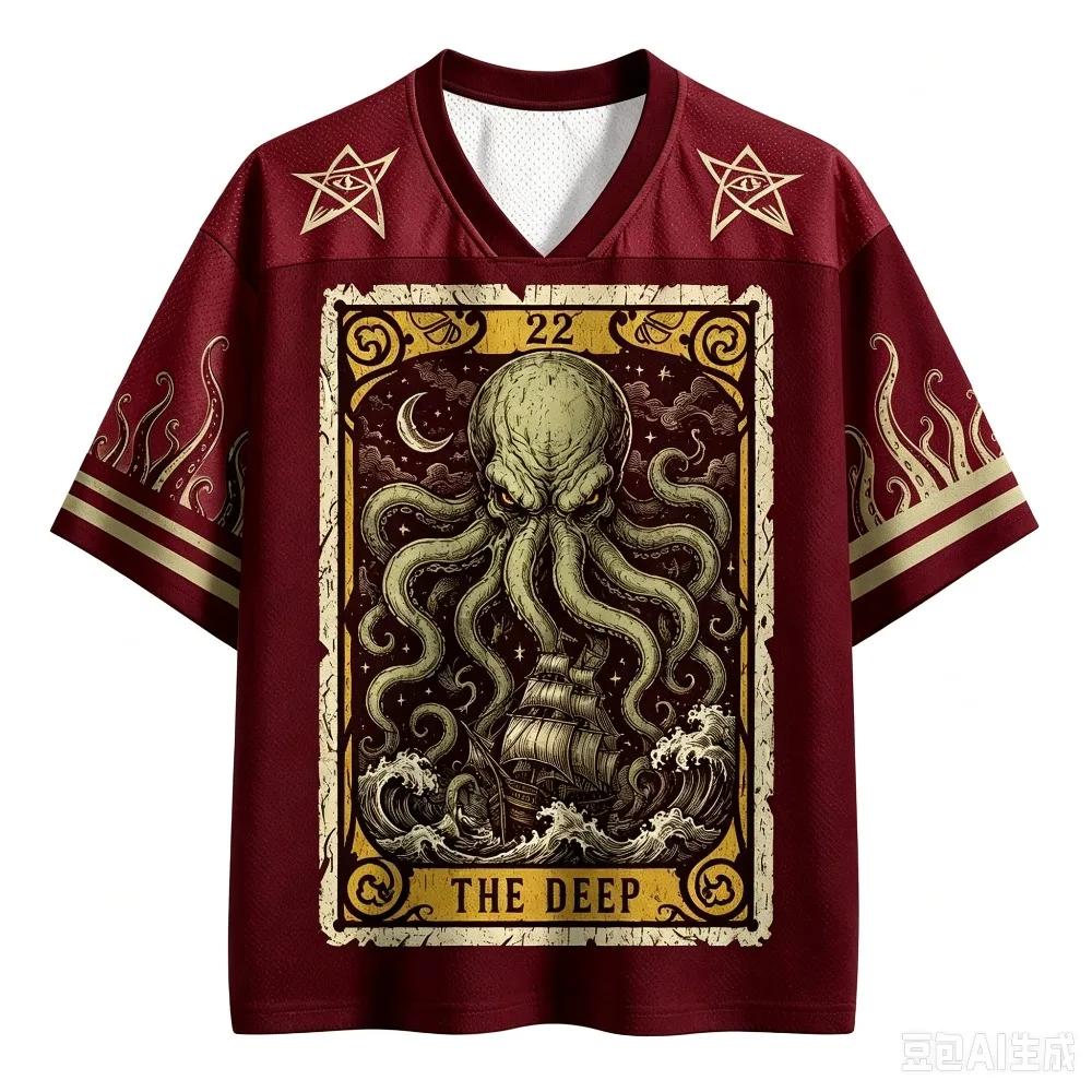 2026 Bestseller: Lustiges Oktopus-Muster 3D-Druck Feuchtigkeitsableitendes Street-Fashion-Trend Loses V-Neck T-Shirt für Damen und Herren – Detail 6
