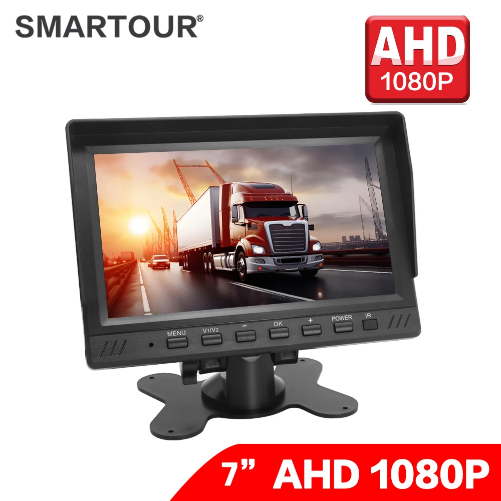 Smartour ahd 7 polegadas tft lcd carro hd monitor de visão traseira suporte cvbs 1080p ahd câmera 2x4pin entrada vídeo