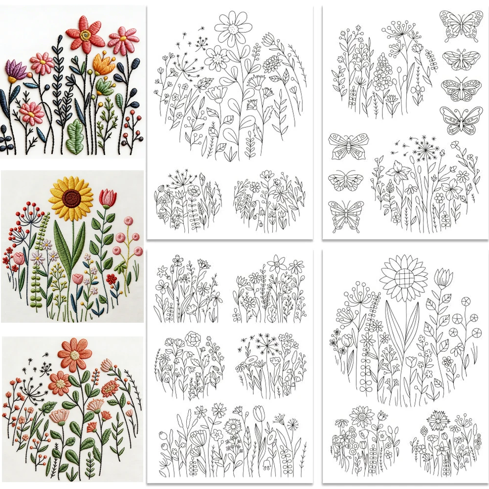 Water Soluble Embroidery Stabilizer Flowers Butterflies, Self Adhesive Wash Away Stabilizers Paper for Hand Sewing DIY Beginners