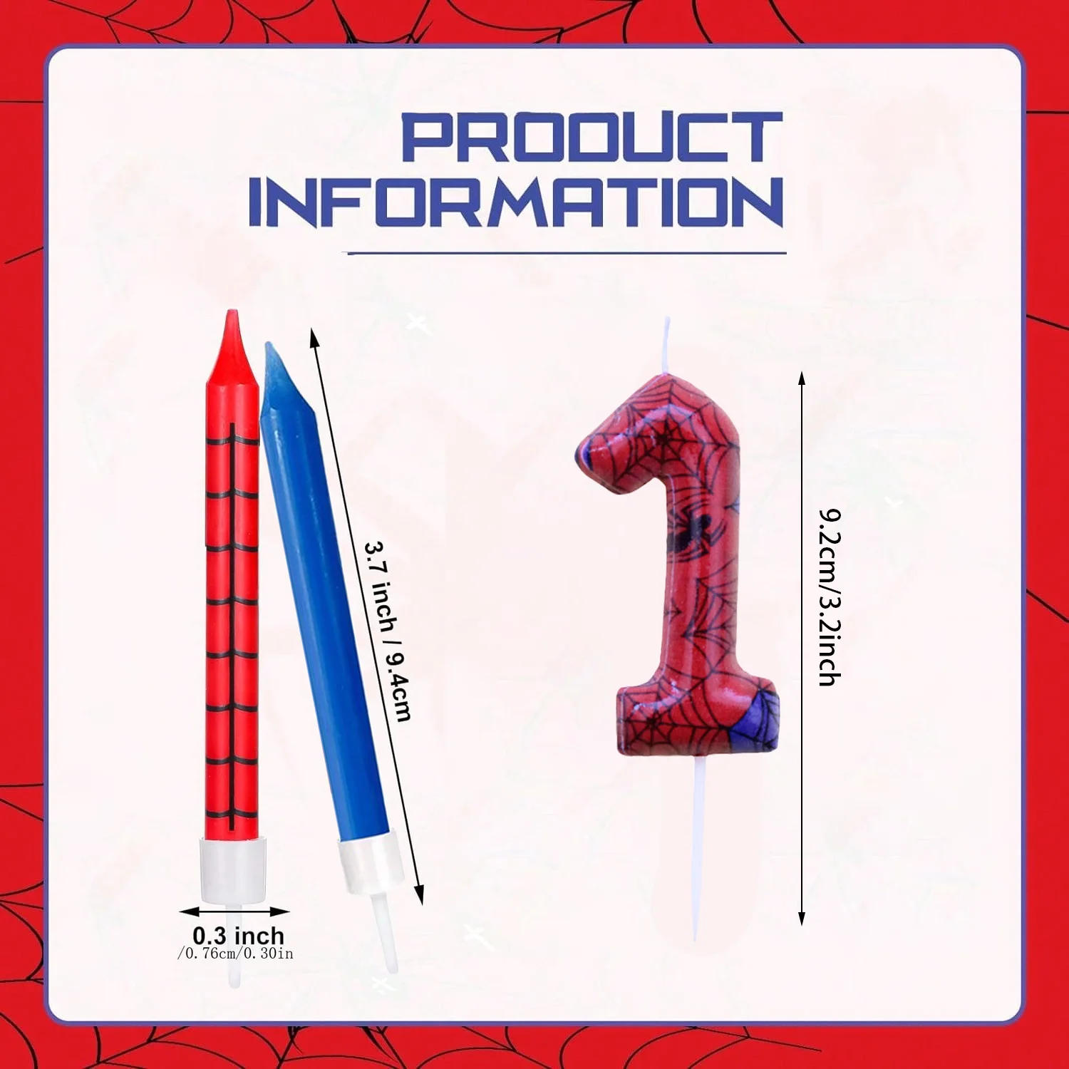 7pcs Red Blue Spider 4th Birthday Number Candles, Number 4 Candle Cake Topper Decorations for Spider Cartoon Themed Parties