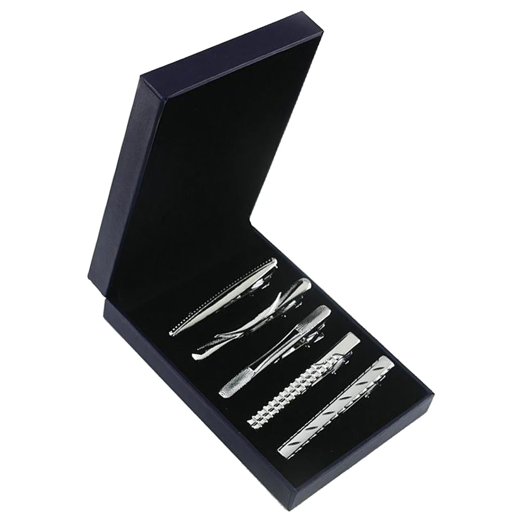 5 Pieces Tie Bar Clips Mens Metal Fashion Clasps Set Gift Box