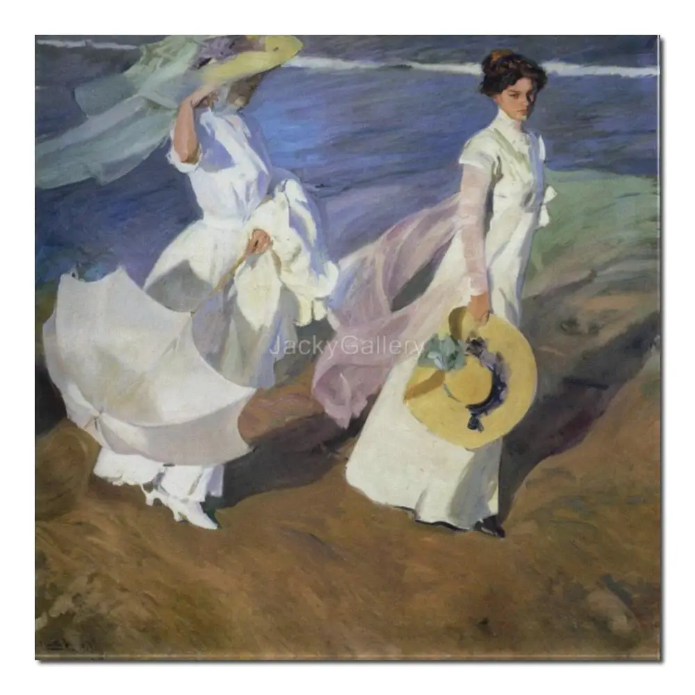 Handmade Joaquin Sorolla Y Bastida Figure Strolling Along Seashore Luminism Oil Painting Canvas Picture for Living Room Decor