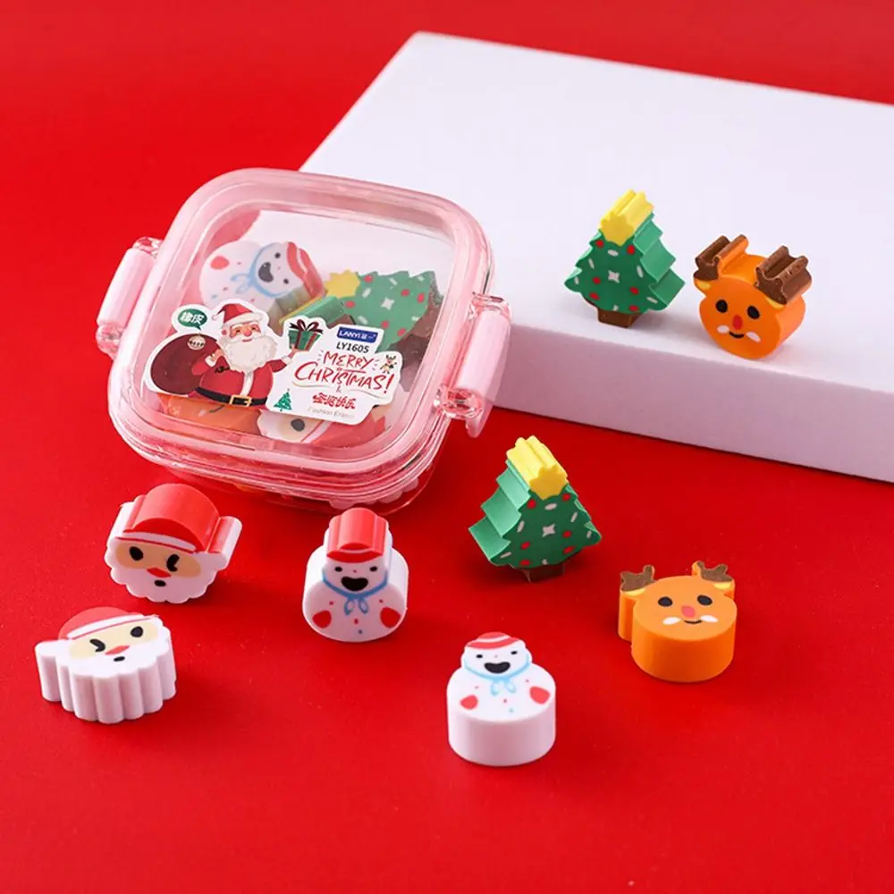 4Pcs/Set Kawaii Christmas Eraser Cute Santa Elk Snowmen Christmas Tree Pencil Erasers Set Gift Stationery Kids School Supplies