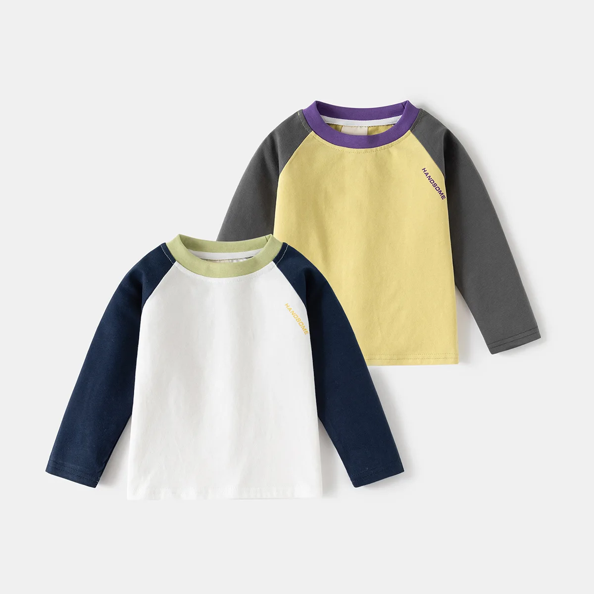 2026 New Fashionable Stylish Spring Tops for Young Children Boys Long Sleeve Raglan T-Shirt Base Shirt