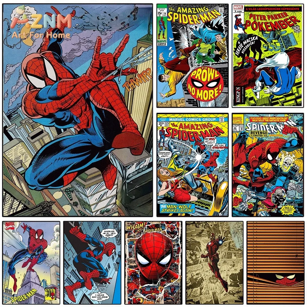 Póster de Lienzo de Spiderman Prowler Man-Wolf, Superhéroe, Estilo Vintage, Impresión de Cómic Marvel, Cuadro Decorativo para Pared de Dormitorio, Sala de Estar