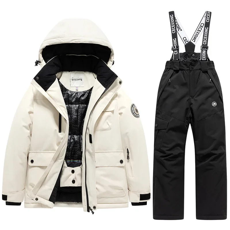 

Children's Ski Suits Hooded Winter 2Piece Girls&Boys Snowwear Waterproof Windproof Ourdoor Sports Snowboard Warm Coat Pants Set