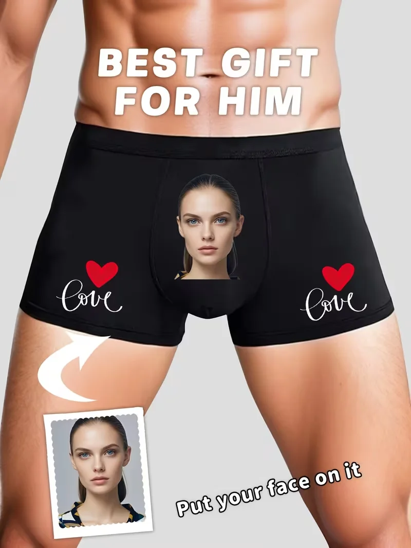 Customizable 1-Pack Sexy Men's Boxer Shorts with Portrait Design for Valentine's Day And Anniversaries Comfortable Elastic Fit f