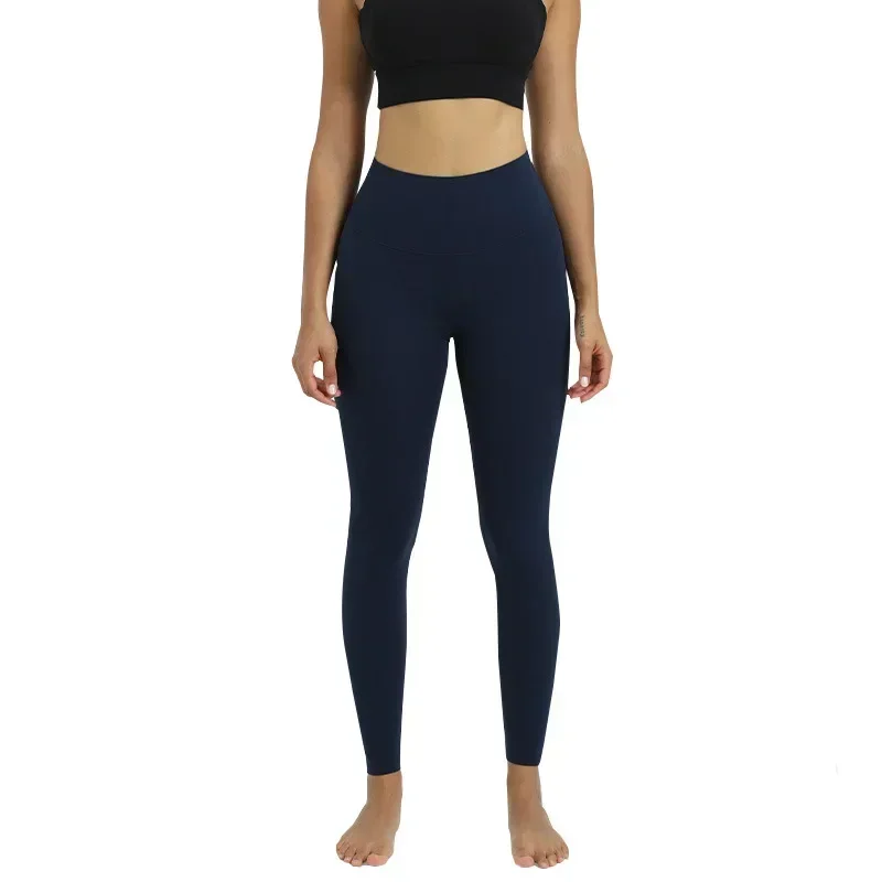 Pantalones de Yoga de cintura alta para mujer, pantalones deportivos de Fitness, cintura elástica, melocotón miel, sensación de Nude, agradable a la piel, hilo No bochorno