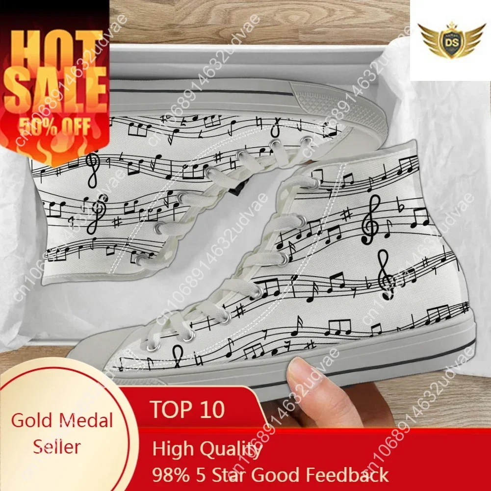 

Casual Lace Up Sneakers For Ladies Music Notes Brand Design Classic High Top Canvas Footwear Vulcanized Flat Shoes