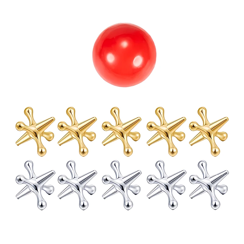 11pcs/set Metal Jack Game Retro Game With 10 Metal Jacks And 1 Balls Nostalgic Toys Intellectual Stress Relief Toys