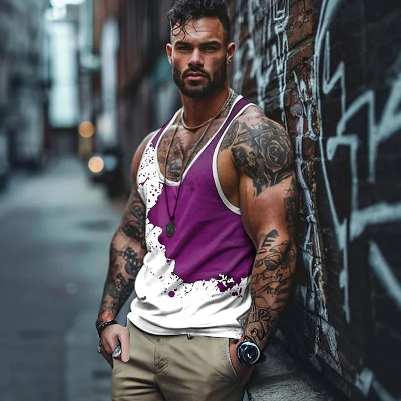

3D Print Graffiti Paint Fitness Tank Tops For Male Summer Outdoor Sports Sleeveless Vest Oversize Breathable Sweat Absorbing Top