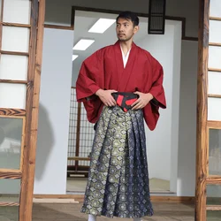 Japanese Men Samurai Kimono Suit Tradition Hangdeng Hakama Include Tops Skirt Belt