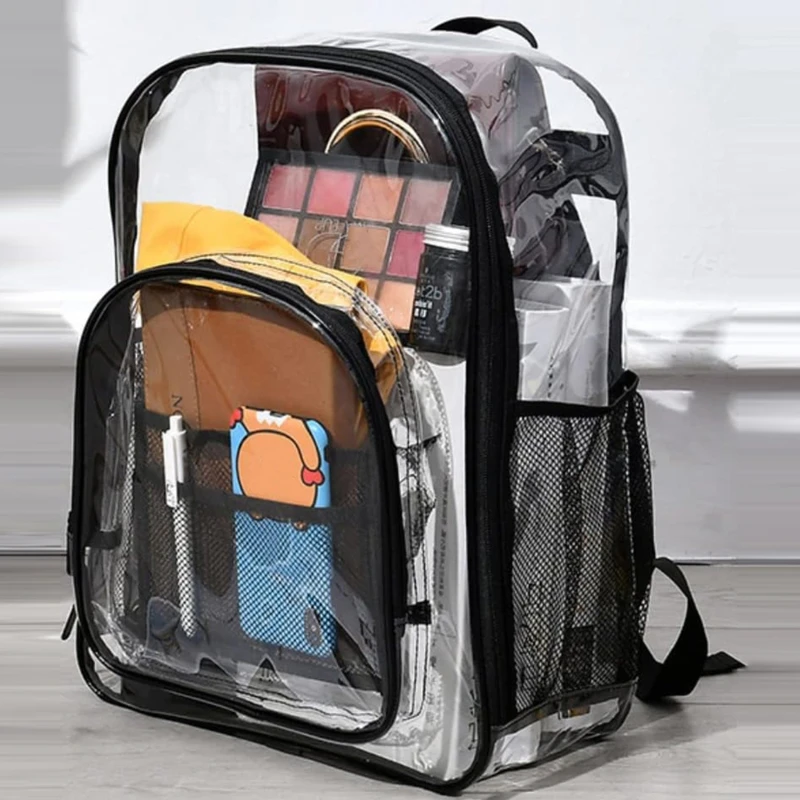 Sac à dos d'école transparent imperméable pour hommes, sac en plastique transparent, sac à dos solide, grande capacité, mode fille